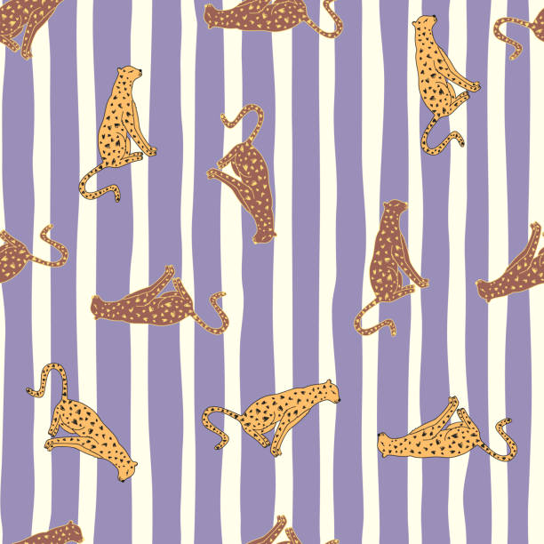 Doodle cheetah seamless pattern. Hand drawn cute leopard endless wallpaper. Wild animals background. Doodle cheetah seamless pattern. Hand drawn cute leopard endless wallpaper. Wild animals background. Design for fabric, textile, wrapping, illustration cute cheetah print cartoon stock illustrations