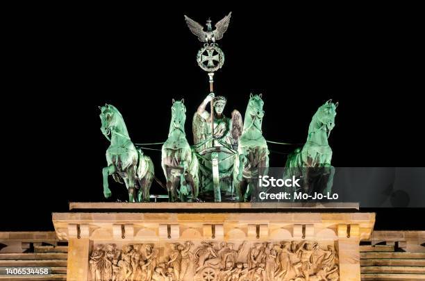 Quadriga Statue On The Top Of Brandenburg Gate Berlin Germany Stock Photo - Download Image Now