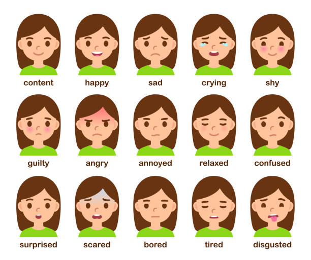 異なる感情を持つ漫画の女の子の顔 - facial expression点のイラスト素材／クリップアート素材／マンガ素材／アイコン素材