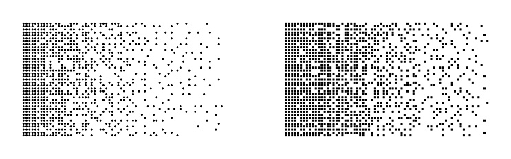 Disintegration set. Black and white dots. Big data concept. Broken pixel mosaic. Future technology. Machine Learning visualization. Vector illustration.