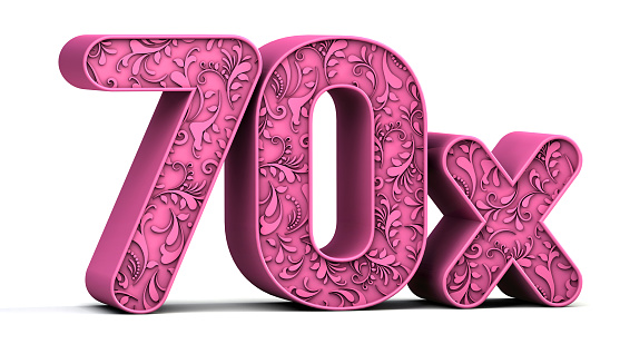 70x 3d floral text isolated on white background. Sale concept. 3d illustration.