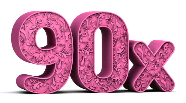 90x 3d floral text isolated on white background. Sale concept. 3d illustration.