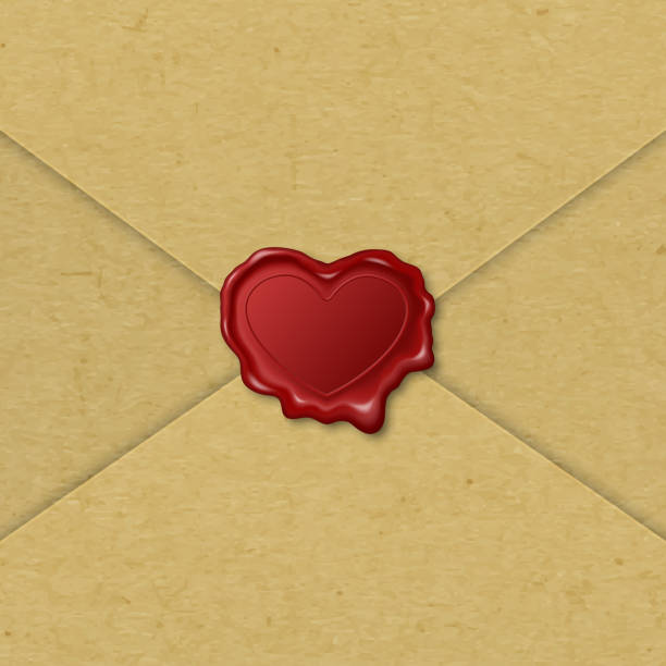 istock Vector 3d Realistic Heart Shaped Red Stamp, Wax Seal, Brown Paper Envelope Closeup. Sealing Wax, Stamp, Label for Quality Certificate, Document, Letter, Envelope Isolated. Valentine Day, Love Concept 1406538326