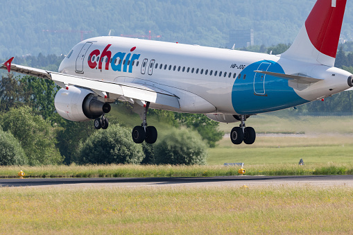 Zurich, Switzerland, May 20, 2022 Chair Airlines Airbus A319-112 aircraft arrival on runway 14