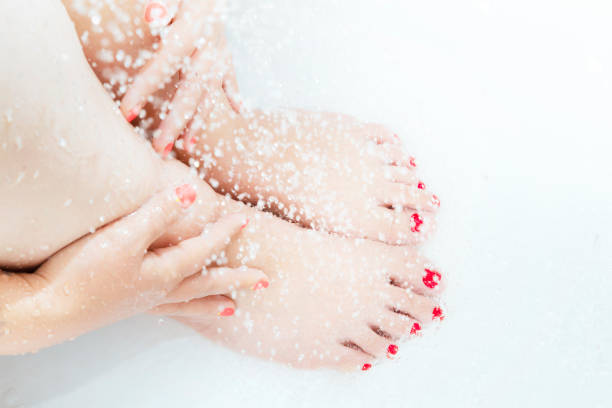 Indian woman taking hot shower