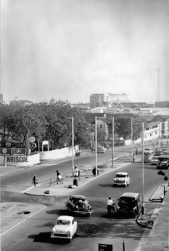 Accra, Ghana - July 1959: Traffic on Kwame Nkrumah Avenue in the centre of Accra, Ghana, taken in 1959