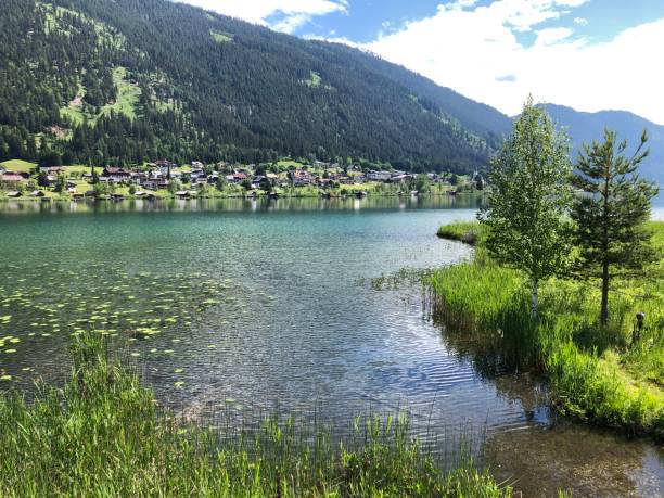 istock Lake shore with mountains in the background 1406542698