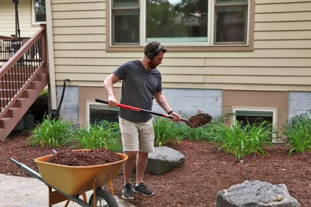 Photo of Man mulching yard