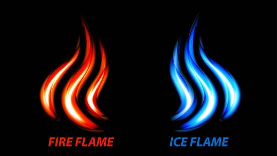 Fire flame and ice flame on black background vector illustration