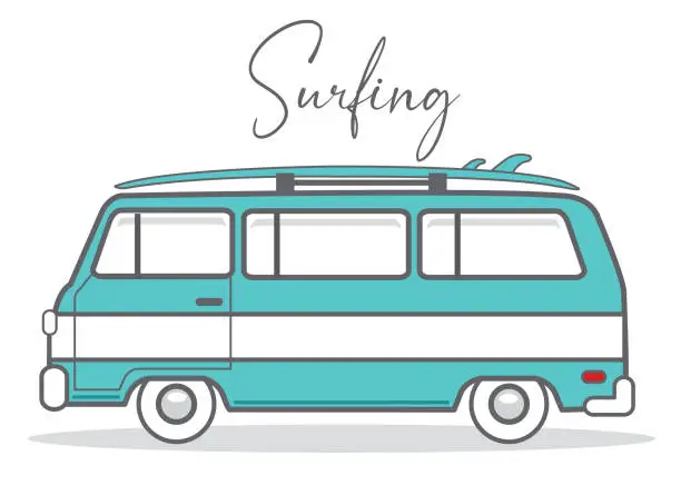 Vector illustration of Surfing travel concept vintage caravan illustration