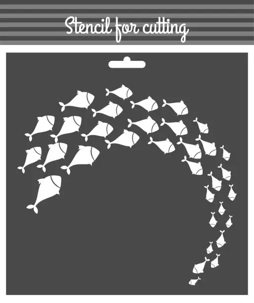 Vector illustration of Fish schooling pattern, nautical, sea abstract theme stencil for cutting and scrapbooking. Template for cards, invitations.