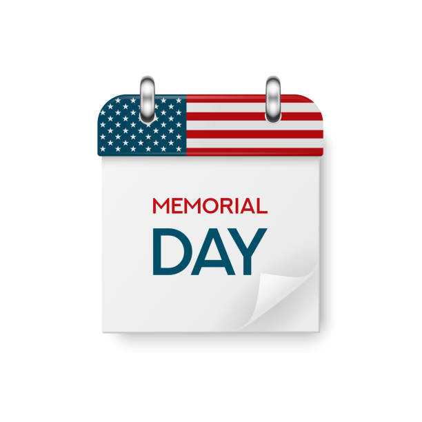istock Vector 3d Realistic Memorial Day Paper Classic Simple Minimalistic Calendar with US Fflag Colors, Folded Paper Corner. Design Template for Memorial Day Card, Banner, Wall Calendar, Background 1406551683