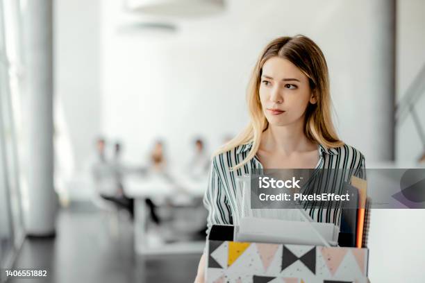 Upset Businesswoman Being Fired Stock Photo - Download Image Now - Quitting a Job, Women, One Woman Only