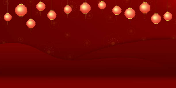 ilustrações de stock, clip art, desenhos animados e ícones de chinese new year 2023,3d studio room with golden lantern hanging on red lunar wall paper background,vector illustration mid autumn festival with asian art style wall,backdrop banner for sale,product - chinese lantern chinese new year paper lantern chinese national day