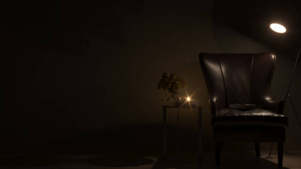 istock Concept empty dark room with reading chair 1406553228