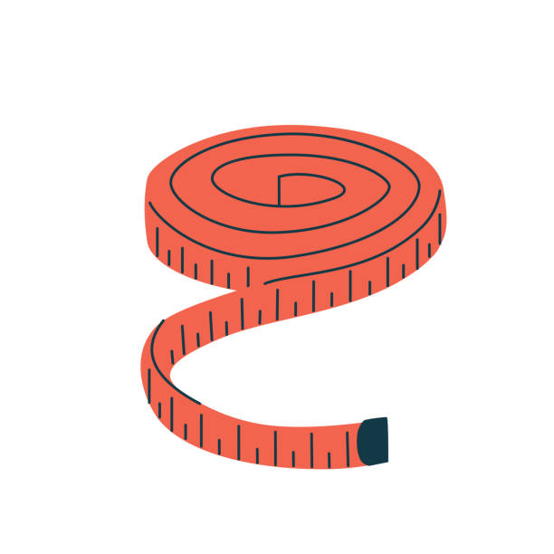 Flexible tape for measuring art Flexible tape for measuring. Cute body measure tape in simple doodle style. Sewing meter hand drawn modern naive illustration. Isolated vector clipart fashion designer logos images stock illustrations