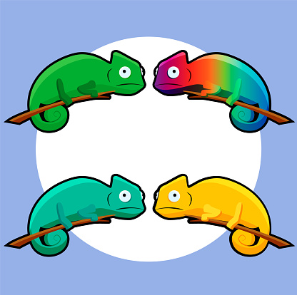 vector illustration of a chameleon in different colors on a blue background.

the chameleon is an animal that can change color and camouflage itself with the environment