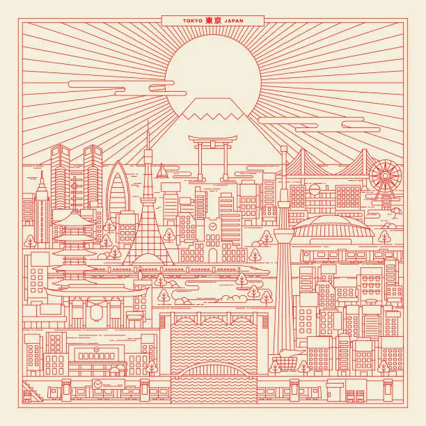 Vector illustration of Tokyo Japan. Vector Line Art Illustrations with details landmark.