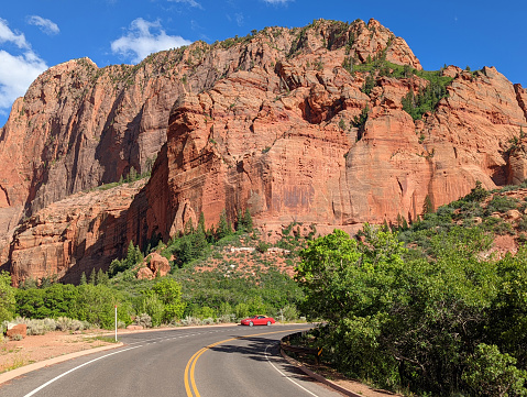 Red rocky cliffs  in the Kolob Canyons of Zion National Park Utah