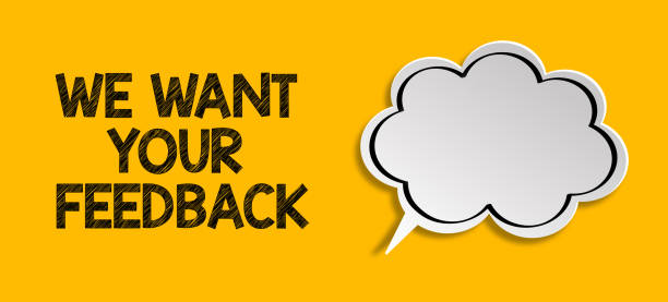 istock We Want Your Feedback written with blank speech bubble on yellow background 1406560620
