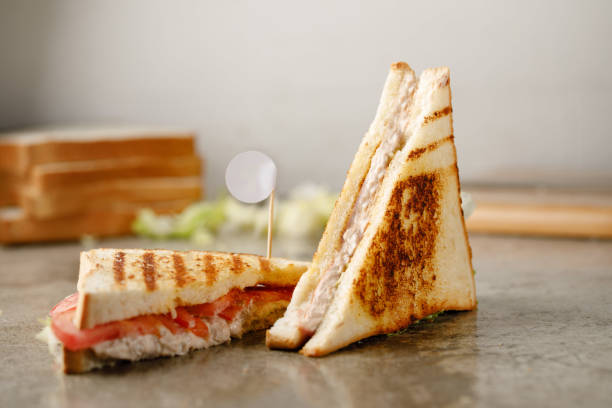 istock Tuna Sandwich served in a dish isolated on grey background side view fast food 1406564003