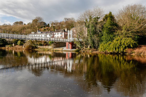 vue du pont de daly (shakey bridge) et de la rivière lee au parc fitzgerald, cork city, irlande - rivière lee photos et images de collection