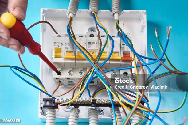 Assembly Of Electric Panel With Circuit Breakers Stock Photo - Download Image Now - Electricity, Installation Art, Improvement