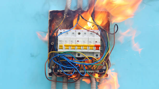 istock Accident involving electrics, fire caused by electrical faults  include  old unsafe fuse board. 1406568116