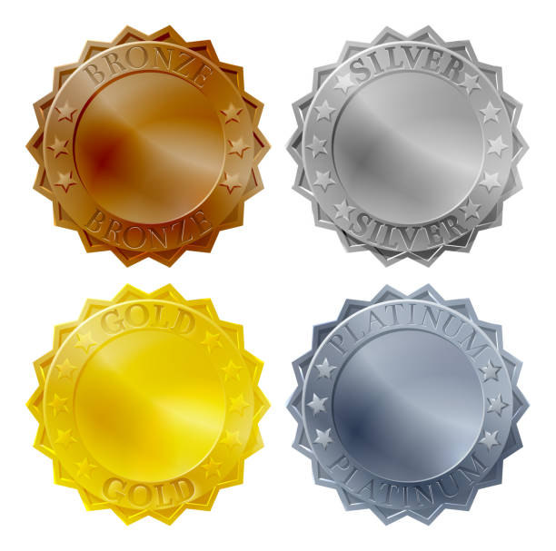 medaillen bronze silber gold platin icon set - gold silber bronze stock-grafiken, -clipart, -cartoons und -symbole