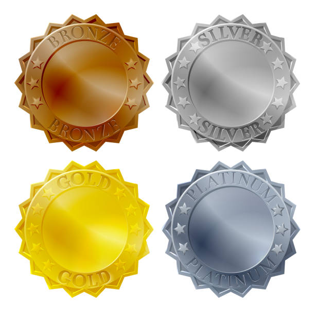 ilustrações de stock, clip art, desenhos animados e ícones de medals bronze silver gold platinum icon set - gold circle medallion insignia