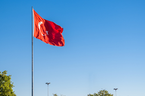 Turkish national flag hang on a pole