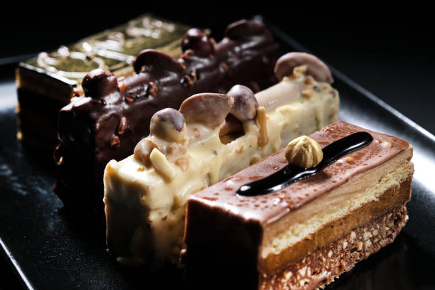 istock Close up view three diverse chocolate desserts in plate 1406568921