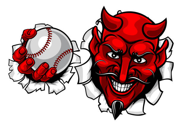 illustrazioni stock, clip art, cartoni animati e icone di tendenza di devil satan baseball ball sport mascotte cartoon - baseballs baseball breaking broken