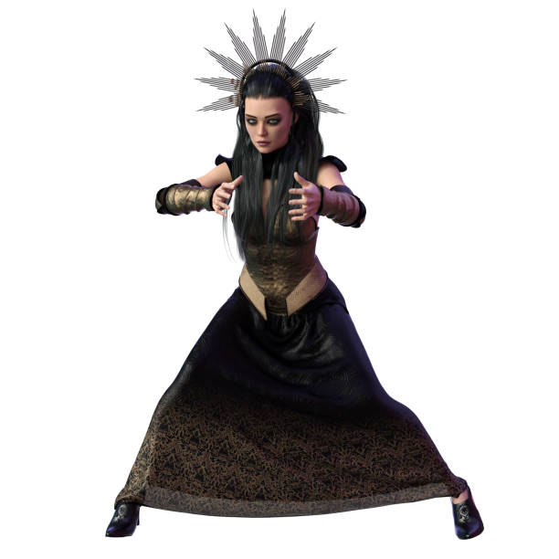 Dark Queen Warrior Woman with Metal Crown, 3D Illustration, 3D Rendering
