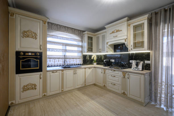 istock White classic cozy kitchen and dining room in city house 1406578656