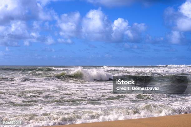Turbulent Ocean Waves On Beach Off California Coast Stock Photo - Download Image Now