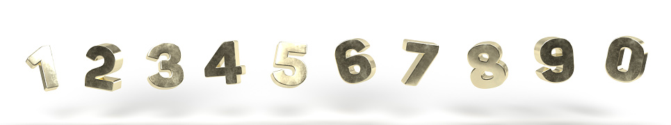 Numbers from one to ten. Symbols 3D illustrations set with clipping path feature, you can cut and crop numbers one by one and can create your own numbers. Volumetric digits from zero to nine supplied with individual clipping path for each number. Decorative design elements isolated on white background