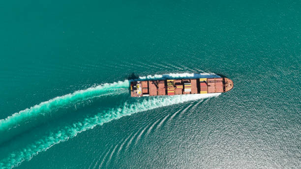 istock aerial top view container ship Park for import export logistics in pier 1406581482