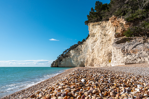 Remote abandoned beach Spiaggia di Vignanotica in the Gargano Peninsula, Italy