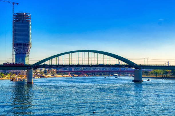 Belgrade tower under construction in Belgrade, Serbia. Belgrade, Serbia, September 11 2021: Belgrade tower under construction in Belgrade, Serbia. panoramic riverbank architecture construction site stock pictures, royalty-free photos & images