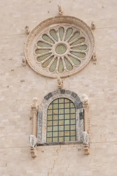 Details of the facade of the cathedral in Trani, Italy