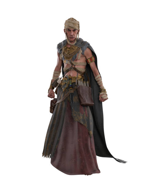 istock Dark fantasy black magic warlock sorceror necromancer standing with clenched fists. 3D render isolated on white with clipping path. 1406584483