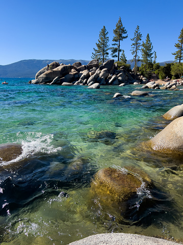 Clear day in Lake Tahoe beach.