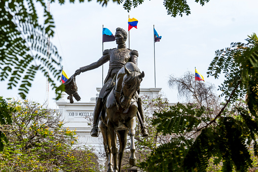 Statue of Simón Bolivar procer Venezuelan in the Plaza Bolívar of Maracaibo.
