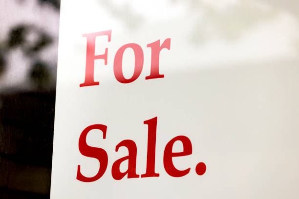 Sign behind the window “For Sale” background with copy space, full frame horizontal composition