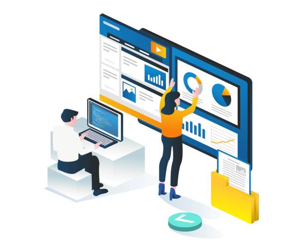 A couple is compiling data analysis with programming language A couple is compiling data analysis with programming language source code stock illustrations