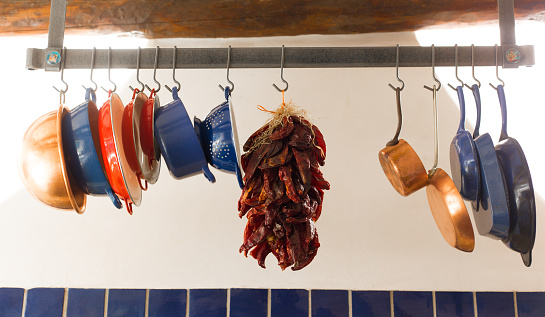 Santa Fe Style: Chili Pepper Ristra Hangs with Kitchen Pots