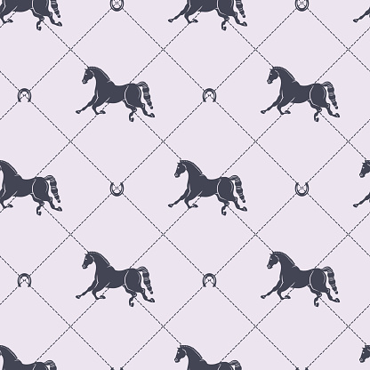 Horses seamless pattern. Stitching quilted fabric style. Vector repeat equestrian pattern fits well for print fabric.