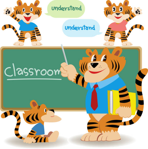 nauczyciel w klasie - tiger pointing vector cartoon stock illustrations