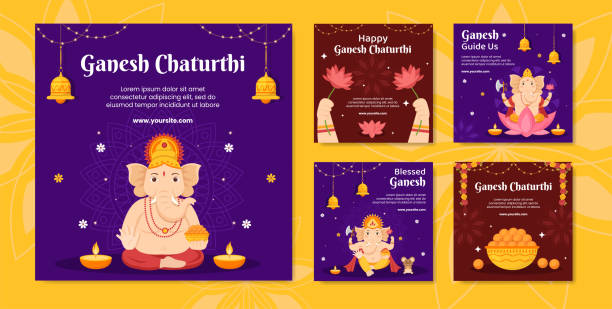 happy ganesh chaturthi social media post template flat cartoon background ilustracja wektorowa - happy stock illustrations